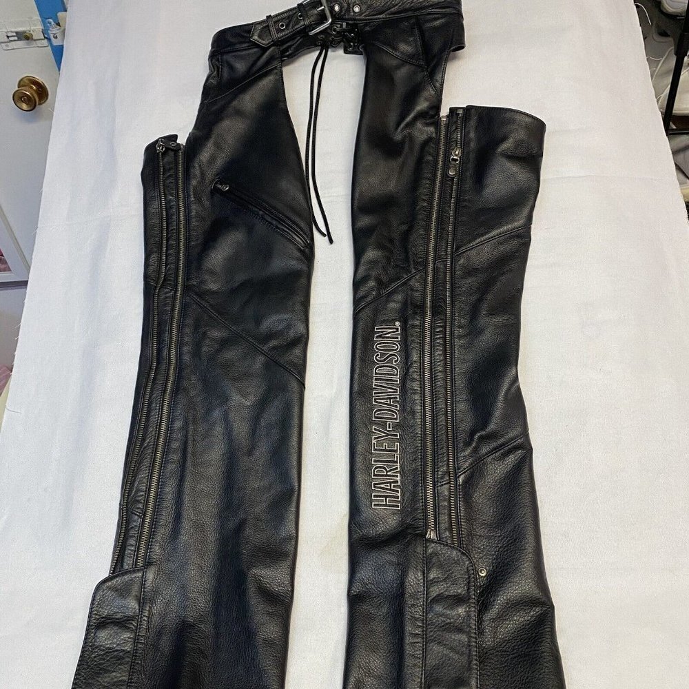 Harley-Davidson Women's Deluxe lined Leather Chaps Black XL EUC​​​​​​​ - Picture 2 of 6